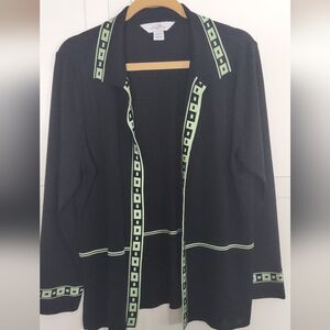 Ming Wang Cardigan Black/Lime Green Accent Sz LG (12-14) Quality EUC Designer